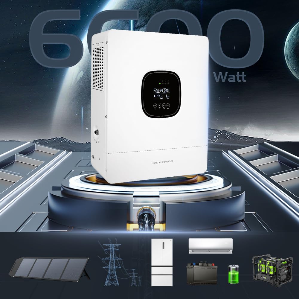 6600W Hybrid Solar Wechselrichter 48V auf 230V, Reine Sinuswelle mit 120A MPPT Laderegler, UPS Funktion, LCD Display, für Solaranlage & Haushaltsgeräte