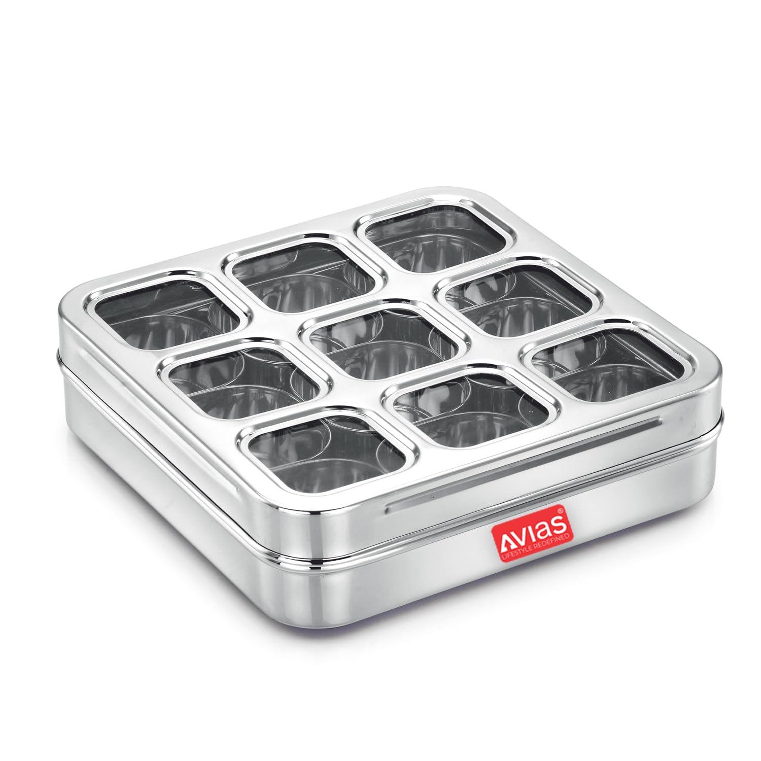 AVIAS 9 Square Stainless Steel Spice Box,Organiser With 9 Compartment,