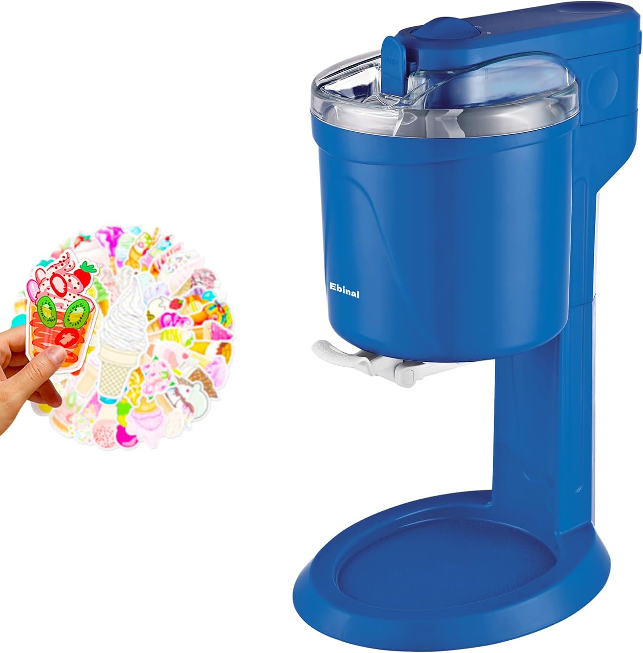 Blue Home Ice Cream Maker, Large Capacity, Automatic Cone Machine for Ice Cream and Sorbet, Includes DIY Sticker Set