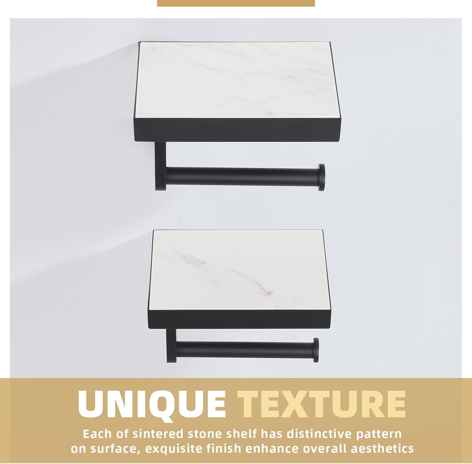 Sintered Stone Toilet Paper Holder with Shelf Matte Black, APLusee Stainless Steel Paper Holder with Phone Shelf Wall Mounted