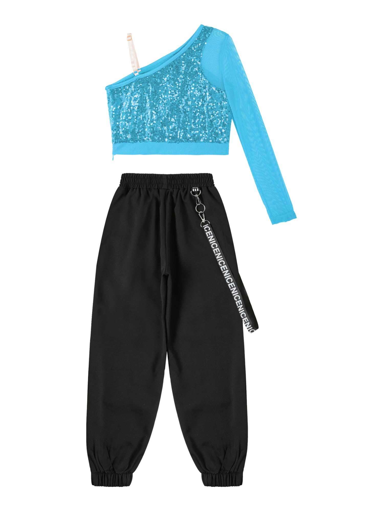 IEFIEL Traje de Baile Moderno para Niñas Sudadera de Manga Larga Crop Top de Lentejuelas Brillante y Pantalones Largos de Danza Hip Hop Chándales Deportivos 5-14 Años