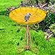 Gouisalin Vogeltränke Stehend für Draußen Garten, Vogelbad Metall Vogelbecken Schüssel Wassertränke, Gusseisen Vogelfutterstation für Hof Rasendekoration (Retro Yellow)