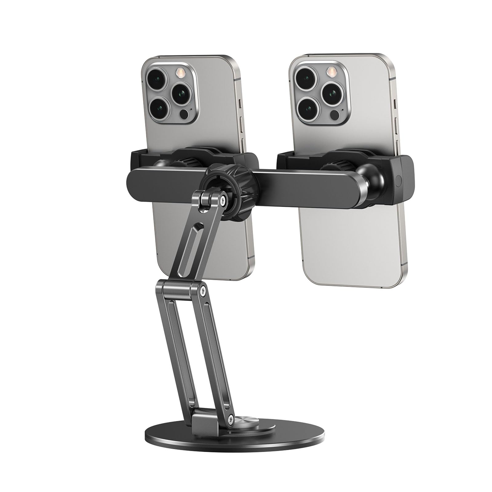 Supporto per telefono in alluminio Supporto da tavolo girevole Base regolabile in altezza Design per streaming Gaming Videochiamate Supporto per telefono regolabile per scrivania