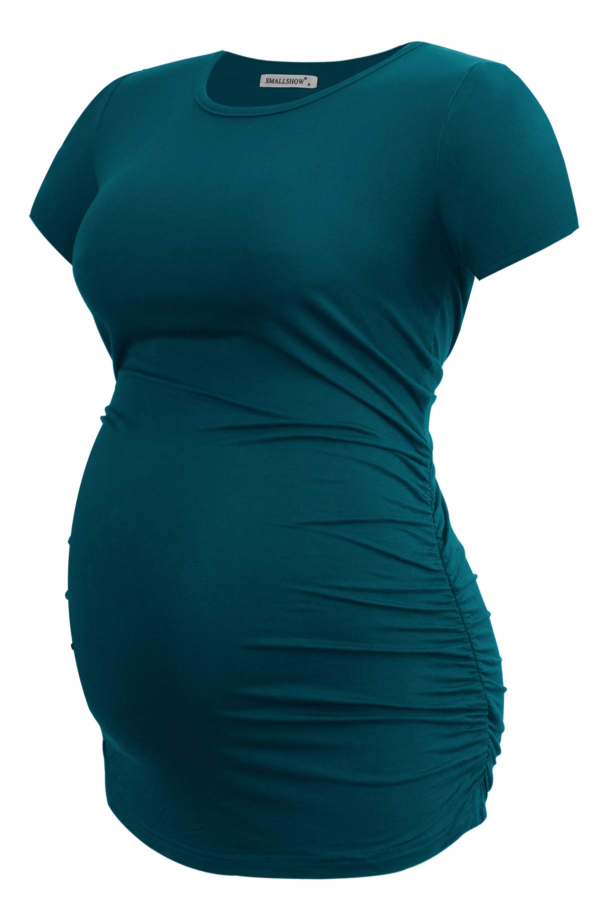 Smallshow Camiseta de maternidad para mujer con fruncido lateral, ropa de embarazo - - Large