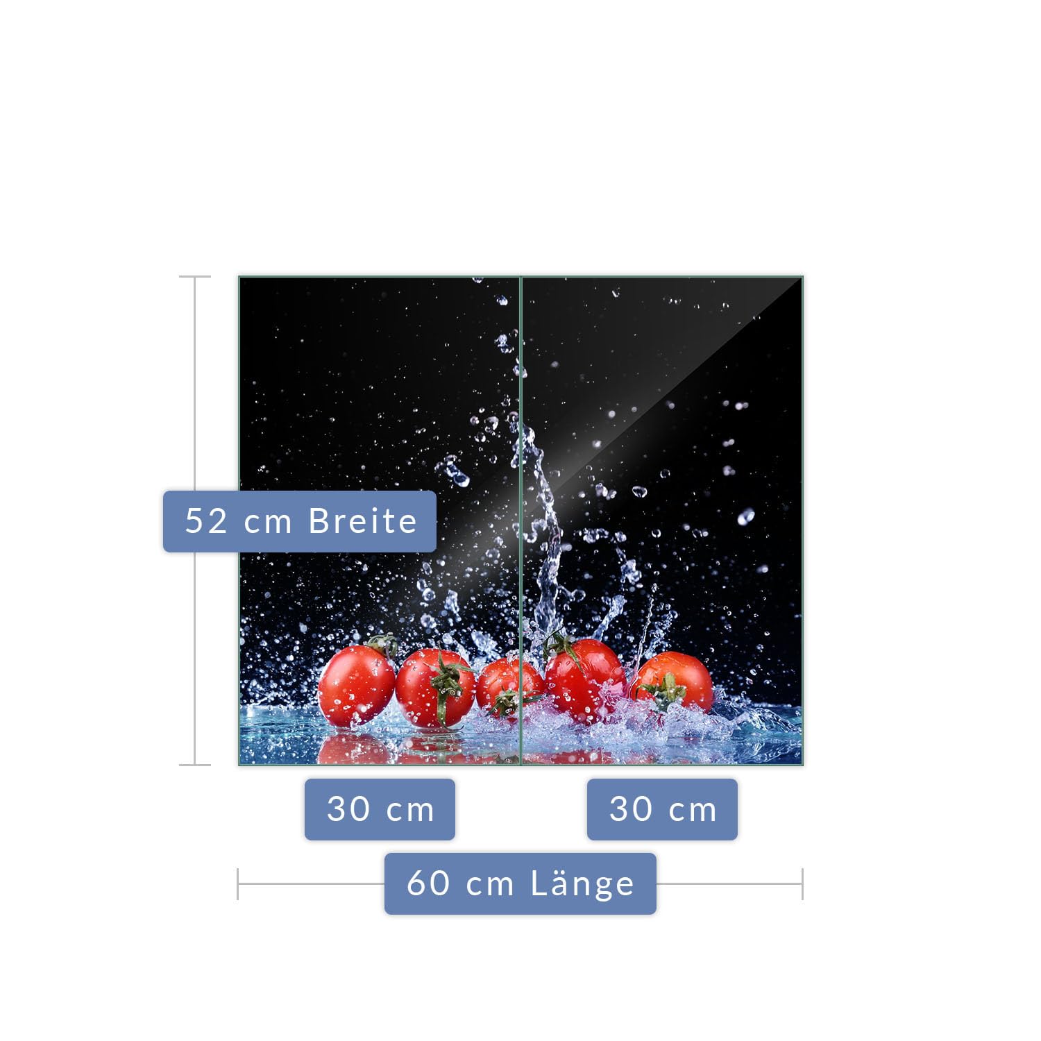 Herdabdeckplatte Abdeckung Ceranfeld Abdeckplatte Schneidebrett 2-Teilig 60x52 Tomaten Schwarz Spritzschutz Glasplatte Ceranfeldabdeckung Schutz Herdschutz Sicherheitsglas Glasschneidebrett 2x30x52