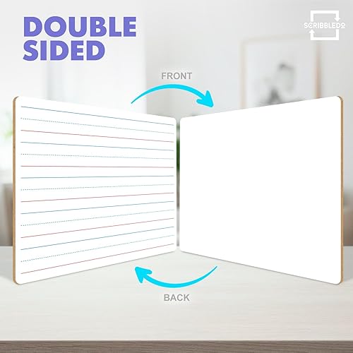 Miniatura 2 de Scribbledo Paquete de 10 pizarras blancas de doble cara forradas para niños, pizarra de escritura a rayas para niños, pizarra blanca pequeña,