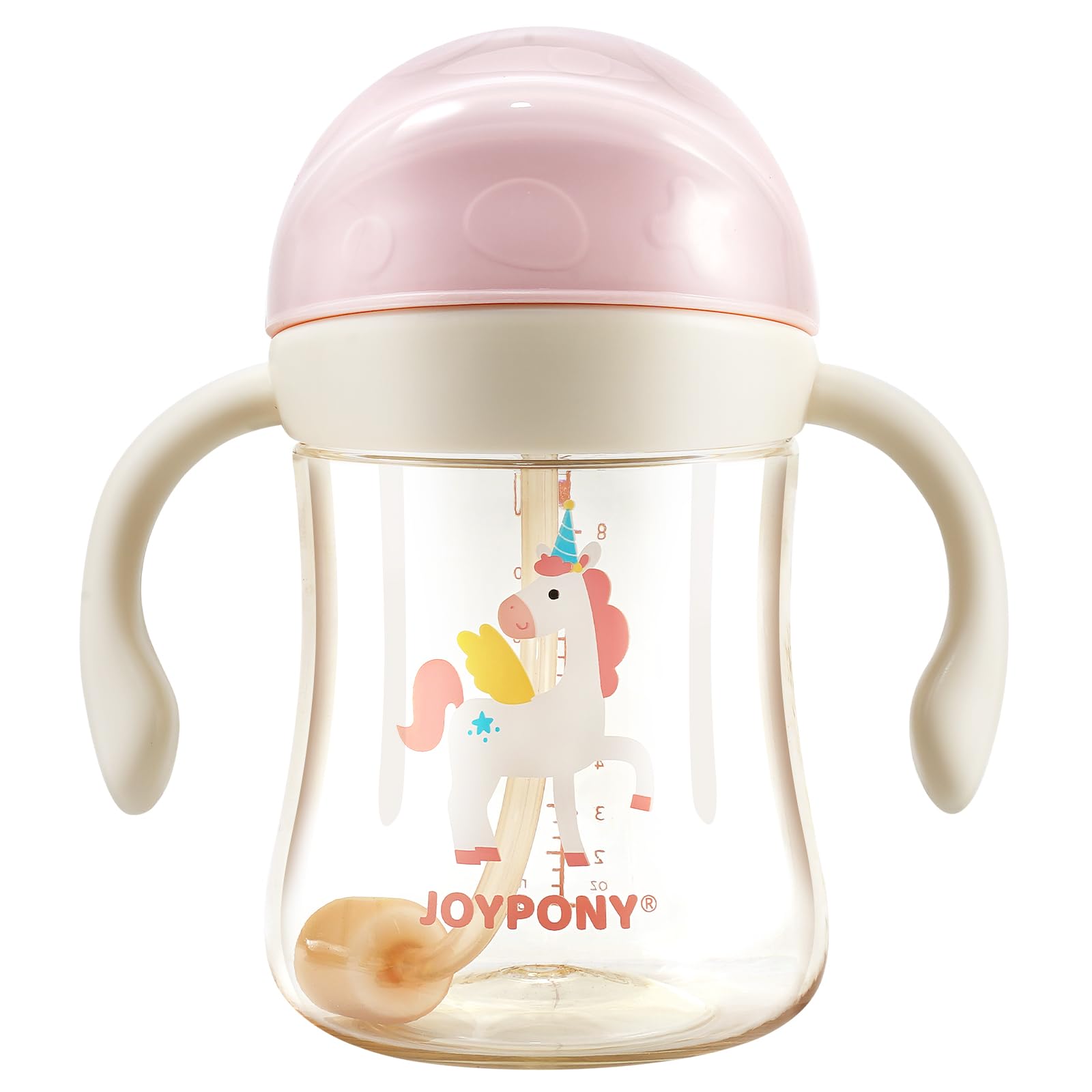 Joypony PPSU Sippy Cup for Toddlers 6-36 Months, Spill Proof Weighted Straw Cup with V-Valve & Handles