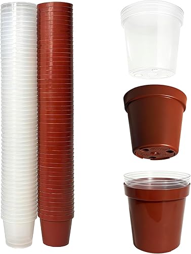 Macetas Redondas de 2 Pulgadas para Plántulas de Vivero (Rojo+Transparente), Paquete de 100 Mini Macetas de Plástico para Plántulas, Macetas de