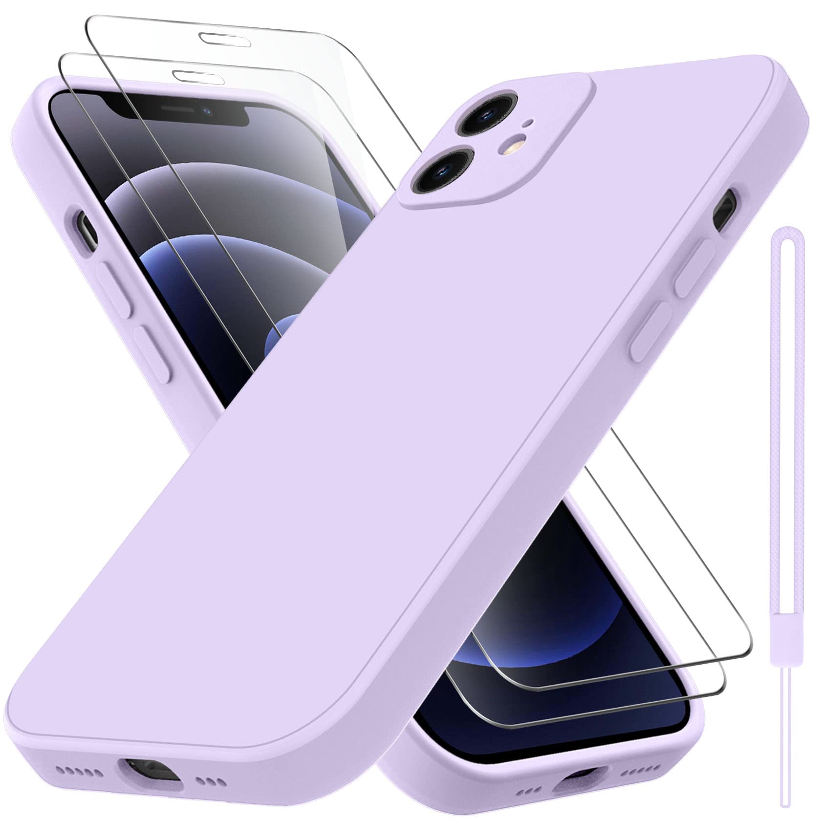 ivencase Designed for iPhone 12 Case 6.1 inch with 2 Pack Screen Protector, Silky and Soft Liquid Silicone Full Body Protection Shockproof Phone case for iPhone 12, Purple