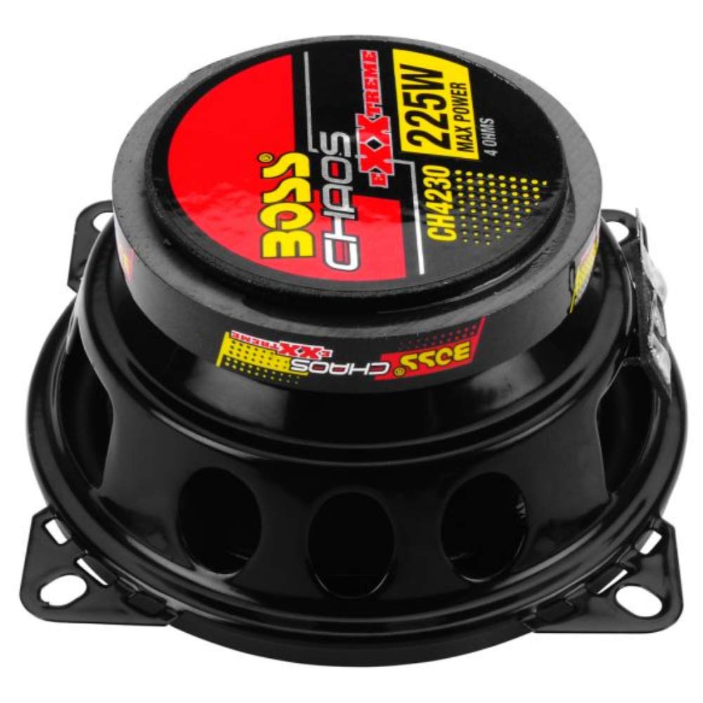 2 głośniki kompatybilne z Boss Audio Systems CH4230 CH 4230 3-drożne koaksjalne 10,00 cm 100 mm 4" średnica 112,5 W rms i 225 W maks. 4 omy 90 dB spl Auto, na parę