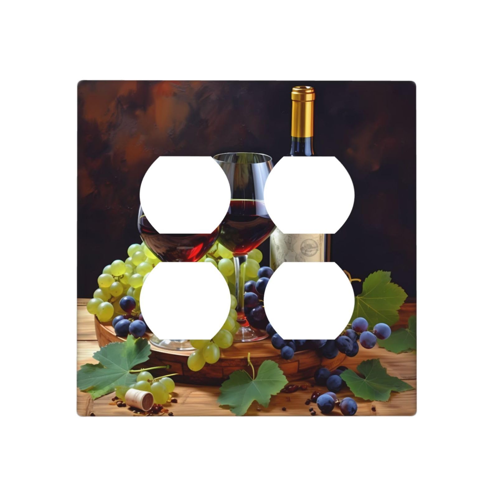 Decorator Wall Plate 2 Gang Light Switch Covers Art Red Wine Galsses & Grapes Wallplate Double Toggle Switch Plate Mid-size Electrical Outlet Covers Decorative Wall Switch Plate Cover