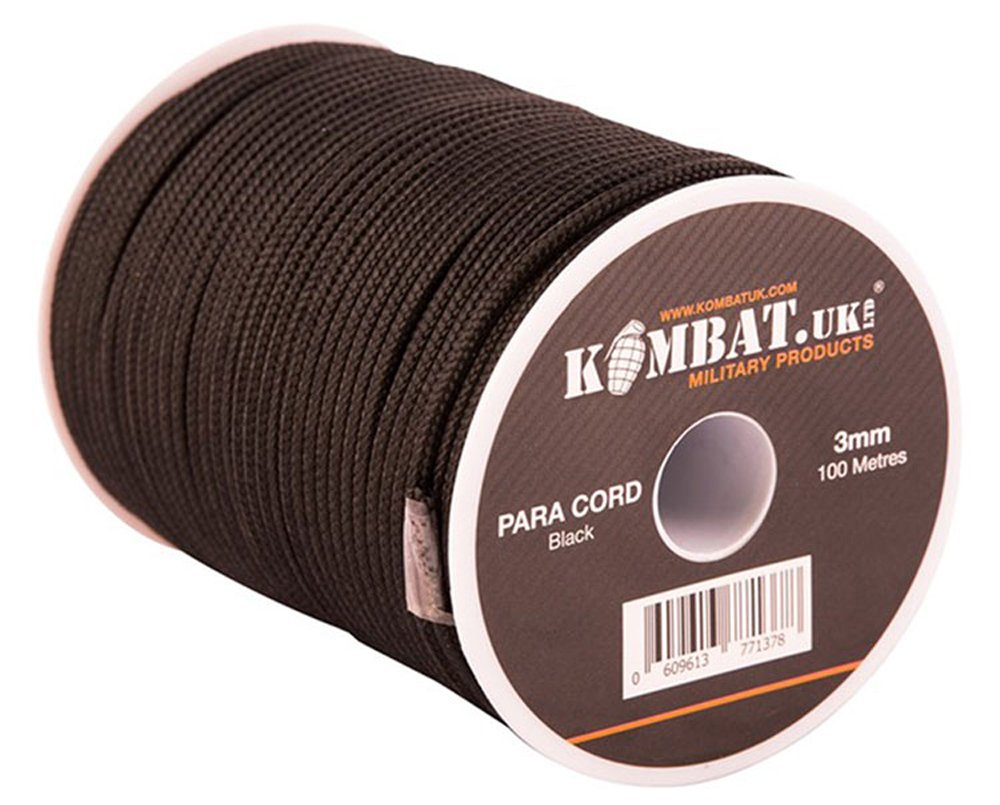 Kombat Tactical Black Tactical Army Military Nylon Paracord Rope Bivie Reel Para Cord 100M New