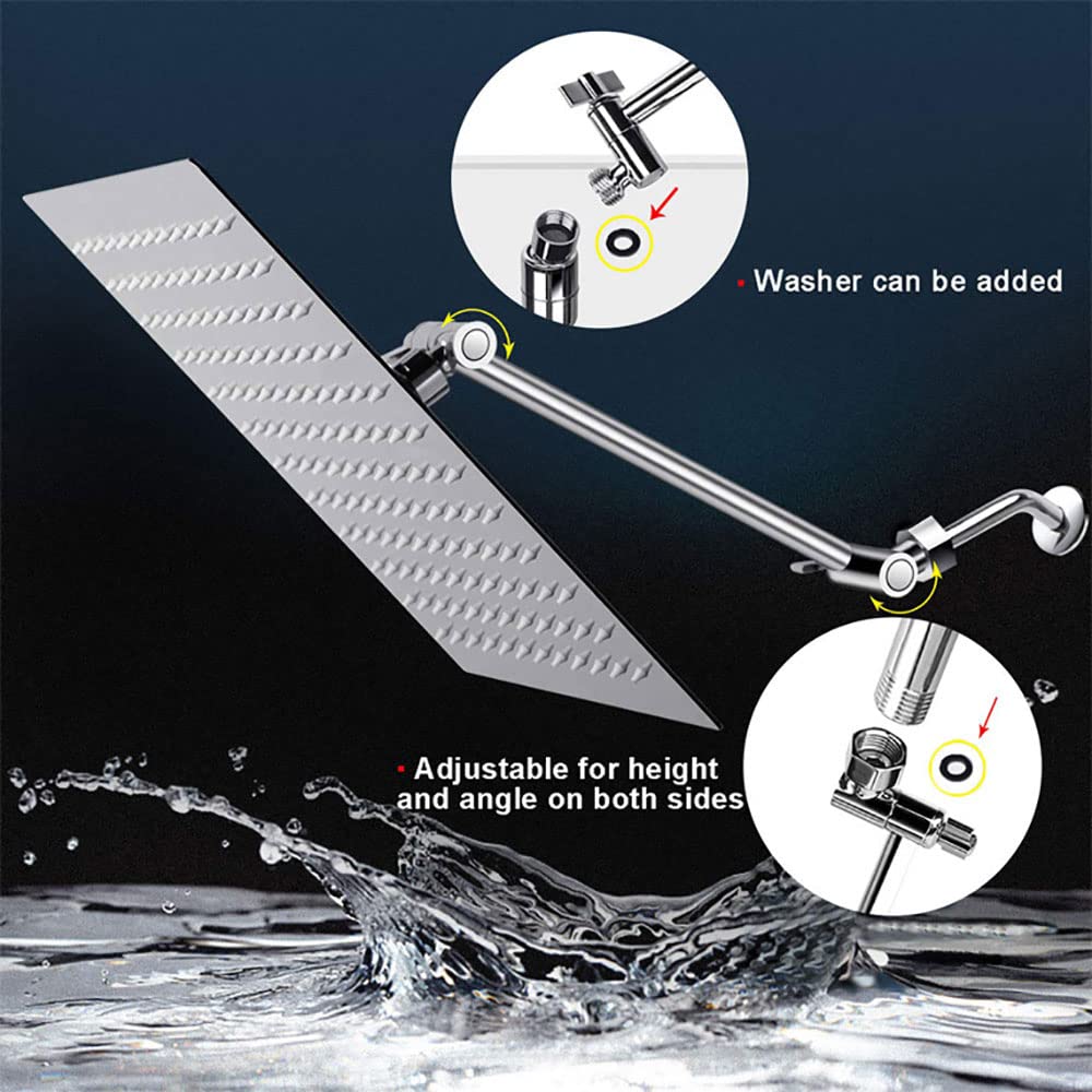 Cabezal de ducha de lluvia con brazo de extensión ajustable de 11 pulgadas, cabezal de ducha cuadrado de lluvia de alto flujo de acero inoxidable grande de 12 pulgadas, cabezal de ducha de cas