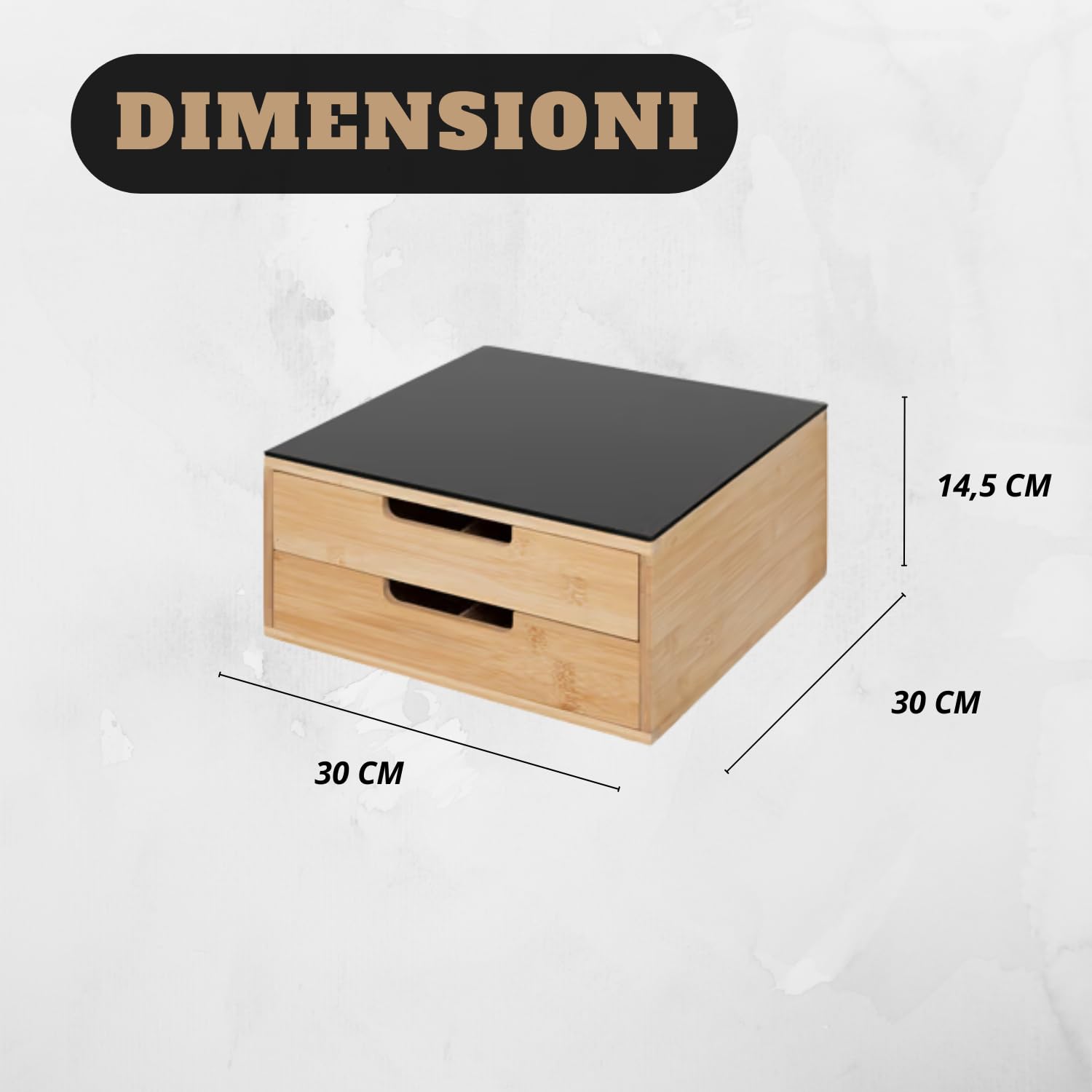 Portacapsule In Bamb&ugrave; Con Doppio Cassetto - Organizzatore Per Caff&egrave;, T&egrave; E Zucchero | 30x30x14,5 Cm