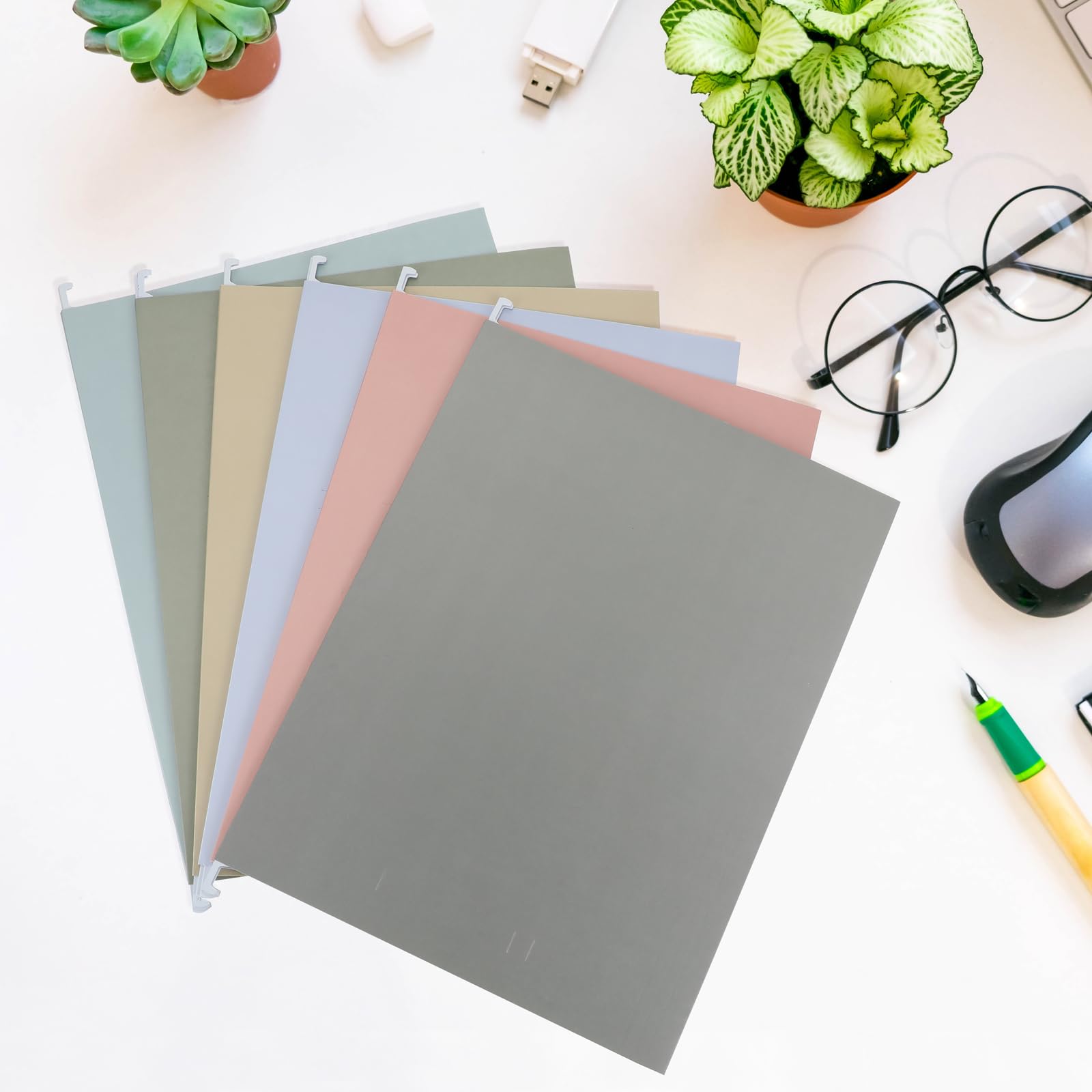 Estune Hanging File Folders Morandi Colors Decorative Hanging Folders with 1/5-cut Adjustable Tabs File Cabinet Organizer Cute Pretty File Folders for Home Office School, 6 Colors (36 Pcs)