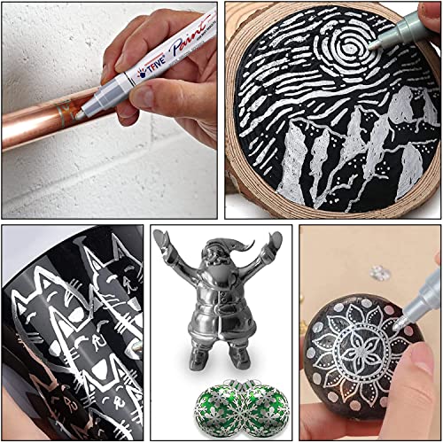 Tfive Silver Paint Marker Paint Pens - 5 Pack Oil Based Permanent Marker Pen, Medium Tip, Waterproof & Quick Dry, For Office, Art Projects, Rock Painting, Ceramic, Glass, Wood, Plastic, Metal, Canvas #TOP3