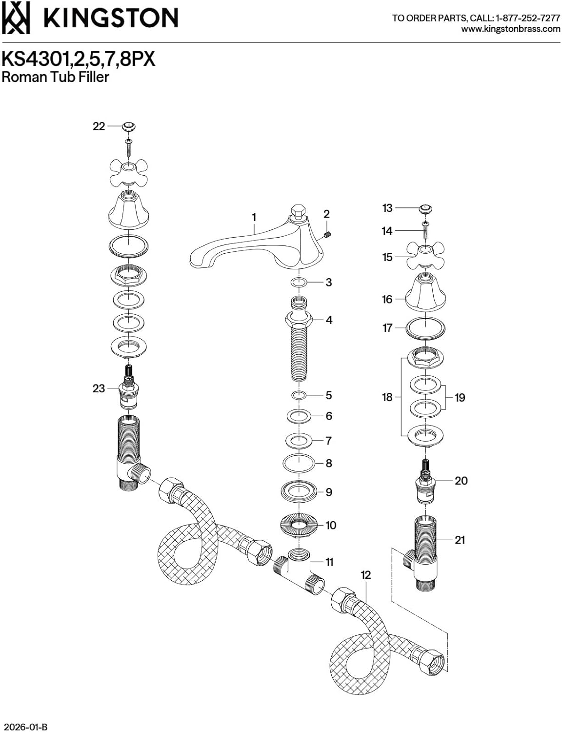 Kingston Brass KS4301PX Metropolitan Roman Tub Faucet, Polished Chrome