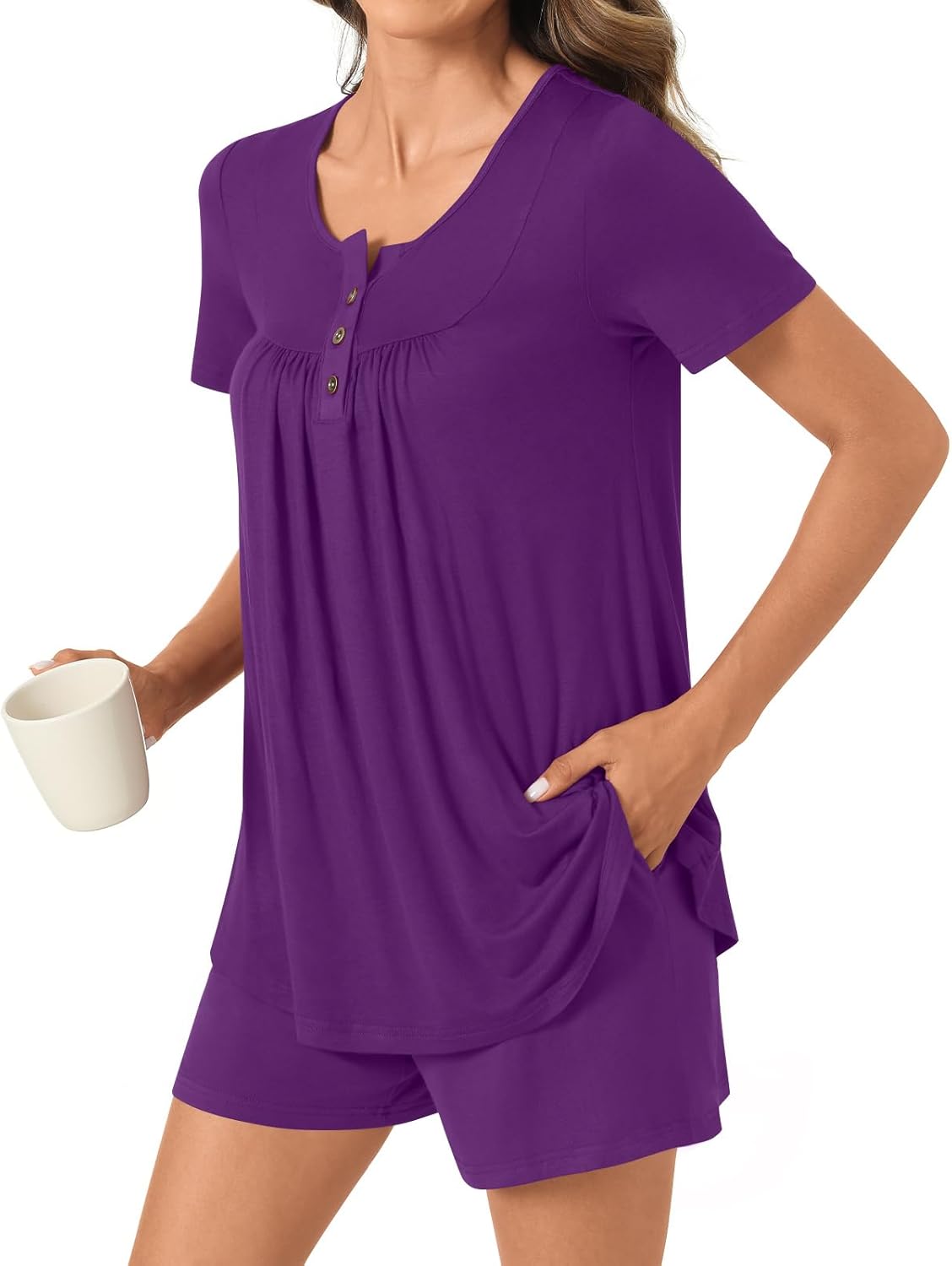 Women Pajama Sets Summer Short Sleeve Pjs 2 Piece Plus Size Lounge Sleepwear Set with Pockets - Image 2