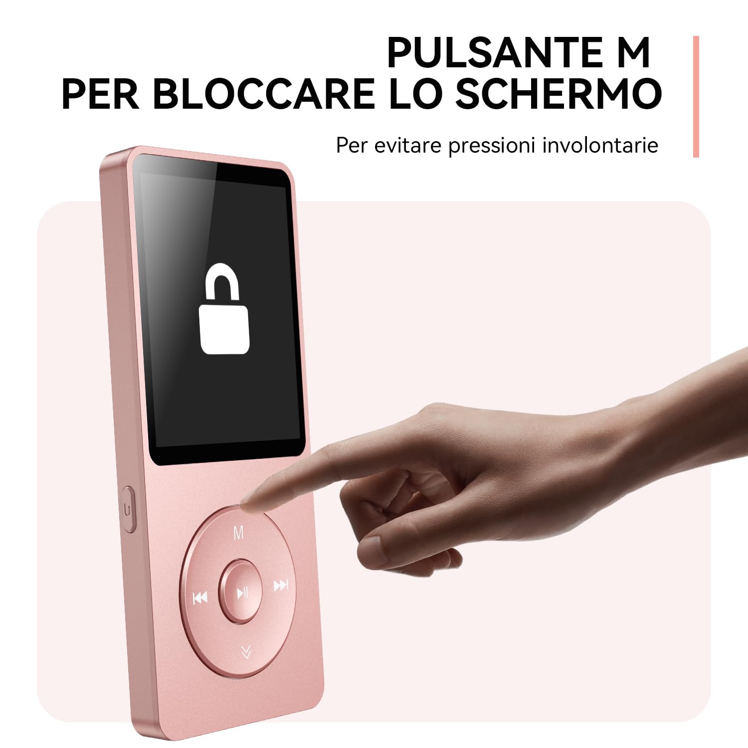 64GB Lettore MP3 Bluetooth 5.3, AGPTEK MP3 Lettore con Altoparlanti Sportivo, Musicale HiFi Lossless Portatile, Radio FM/Registrazione, (Cuffie Non Incluse), Rosa