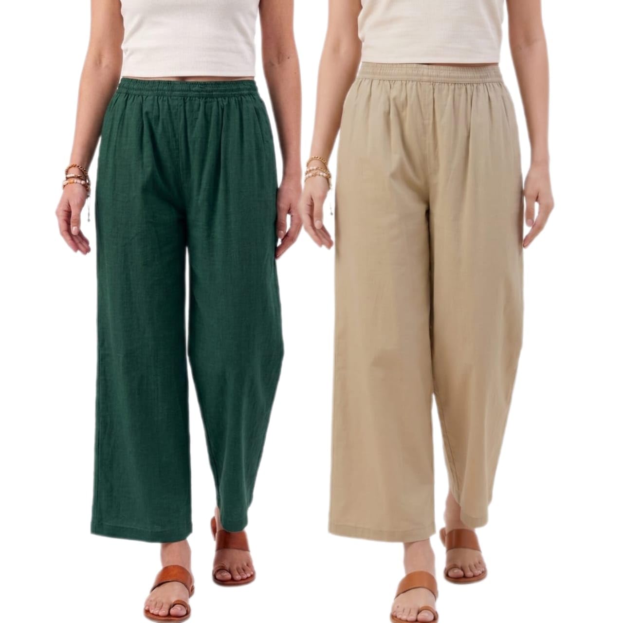 Set of 2 Women's and Girls Cotton Reyon Regular Fit Palazzo Pants Combo Pack-picture-54