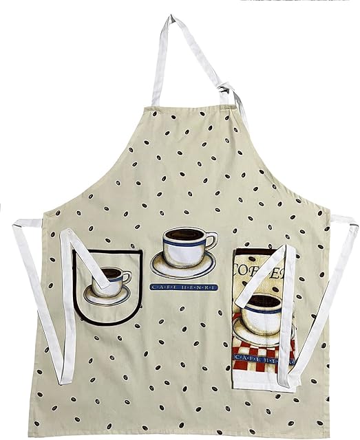 BSMstone 100% Cotton Apron-1 Pack Cooking Apron with Pocket and Hand Towels Kitchen Floral Print Apron for Men/Women