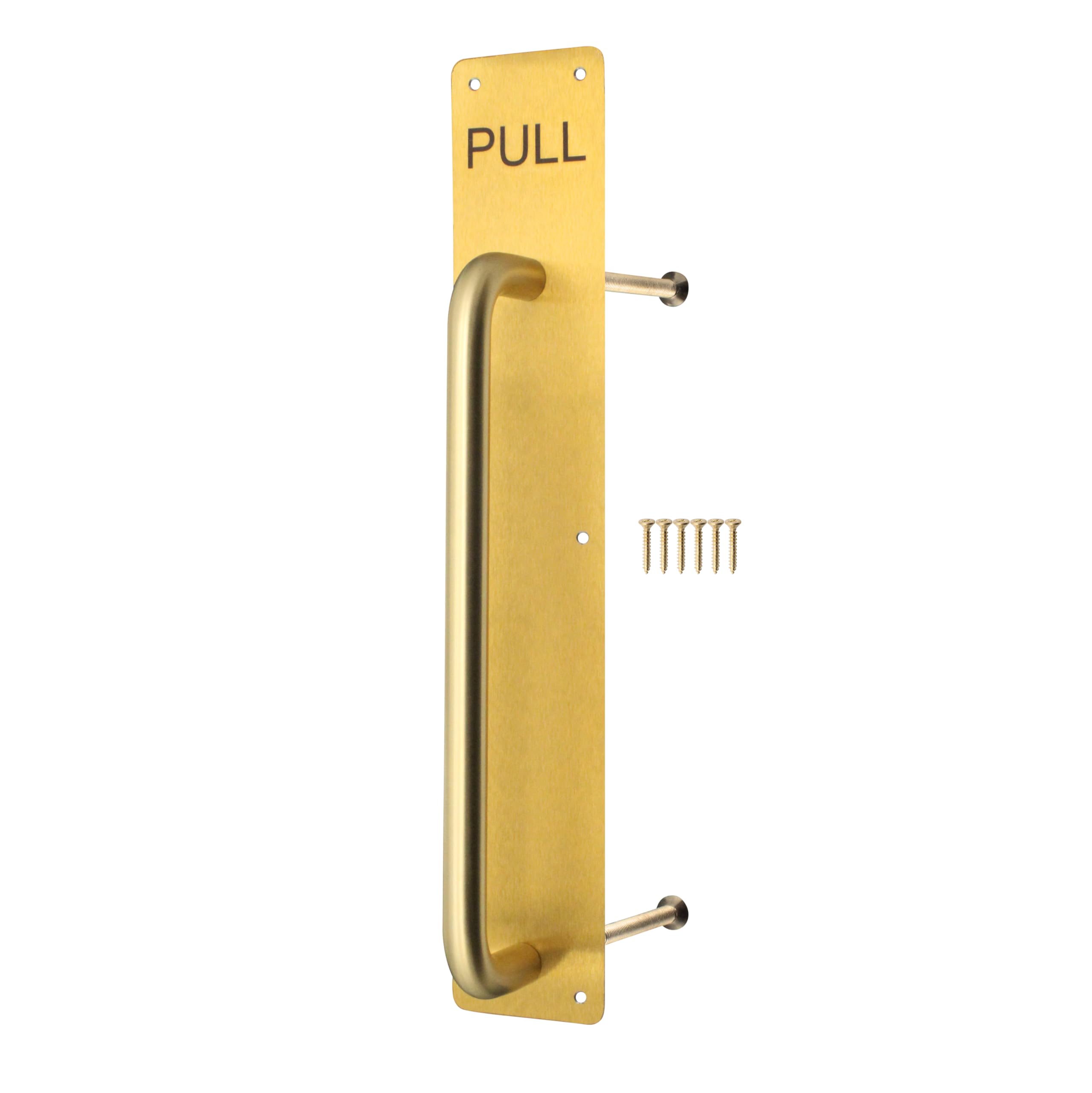 EAI Brass Pull Handle on Plate, 475 x 75mm Commercial Handle on Finger Plate Satin Brass for Schools, Offices, Shops & More