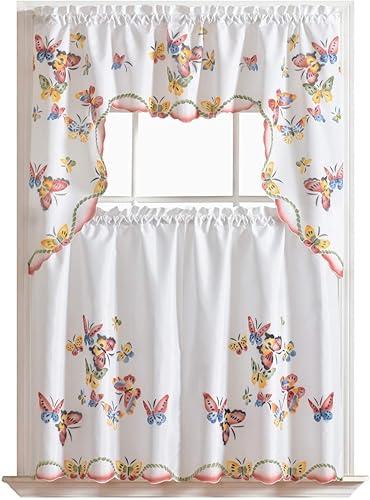 Juego de cortina de cocina Cortina para bar pintada a mano diseño de mariposas que vuelan 3 piezas Juego de cortina de cocina Cortina para bar pintada a mano diseño de mariposas que vuelan 3 piezas