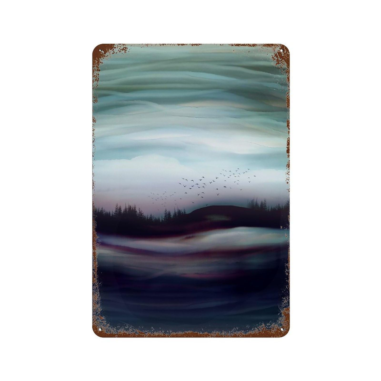 Winter Dawn Rust Effect Tin Sign 11.8"x7.9", Rustic Home Decor for Cafe, Home Bar And Lounge Decor