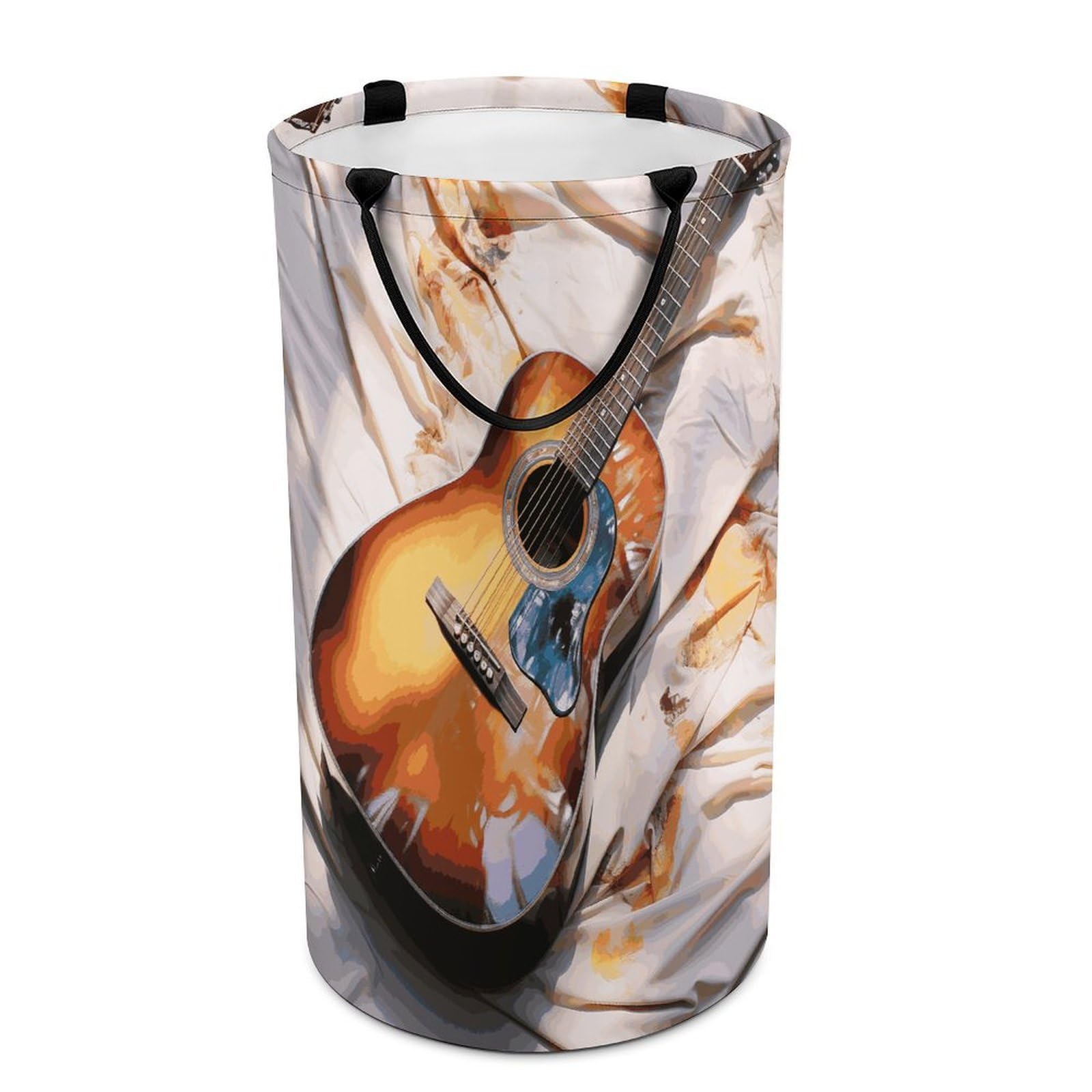 Watercolor Acoustic Guitar Laundry Hamper Waterproof Polyester Laundry Baskets Collapsible Dirty Clothes Storage Basket Clothes Hampers with Sturdy Handles for Travel Bedroom