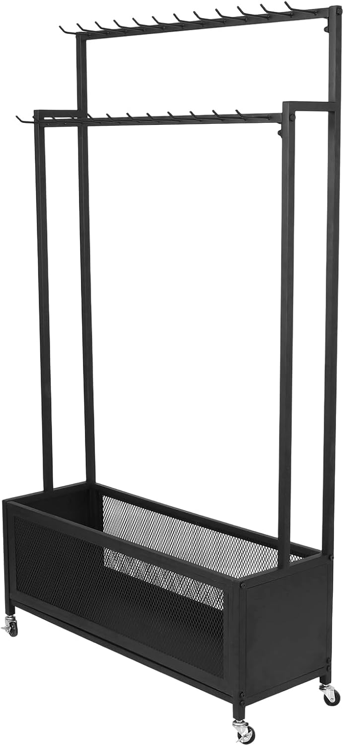 Floor Standing Belt Rack with Wheels & Hooks 2-Layer Large Capacity Men Tie Display Stand Organizer for Bedroom Store Clothing Retail Business