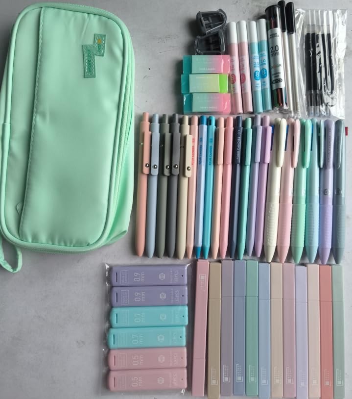 Four Candies 56 PCS Aesthetic School Supplies with Cute Pencil Case Mint Green