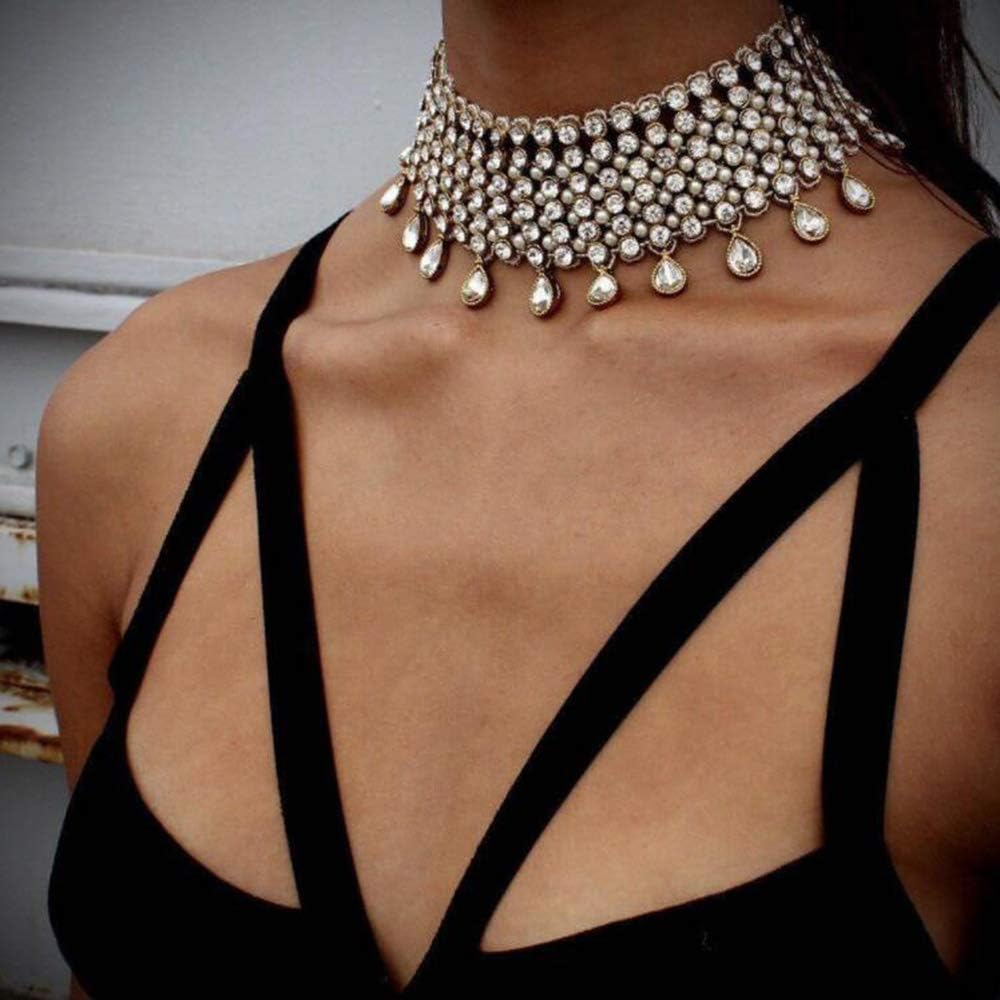 YERTTER Vintage Boho Full Rhinestones Necklaces Tassel Jewelry Set Layered Pendant Statement Chunky Chain Necklace for Women - Image 2