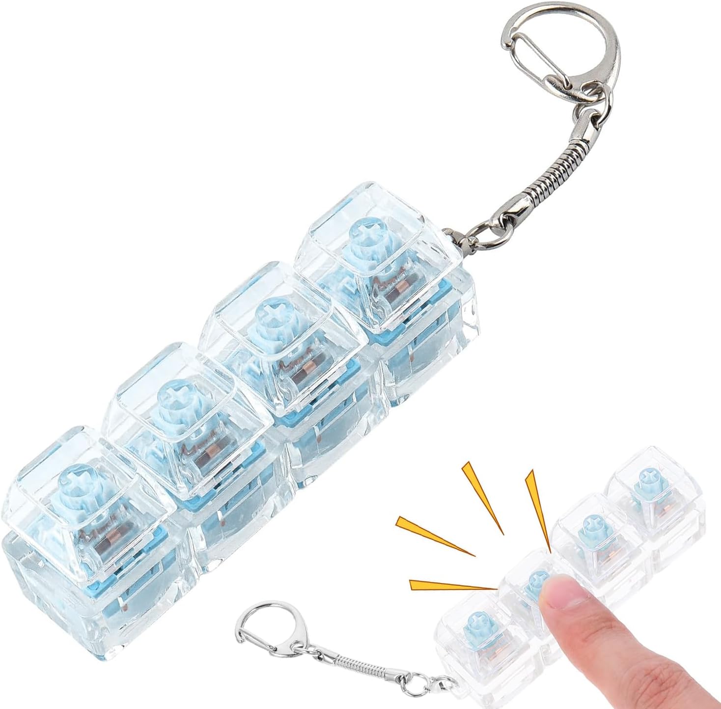Keyboard Fidget Clicker with Glacier Blue Switches for Stress Relief, Mechanical Fidget Toy Keyring for Adults and Children, Mini Keyboard Gadget in Transparent Blue
