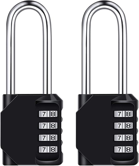 Diyife Combination Padlock, [2.6inch Long Shackle] 4 Digit Combination Lock, Padlock Weatherproof Outdoor for School Gym Locker, Shed, Fence, Hasp (2 Pack, Black)