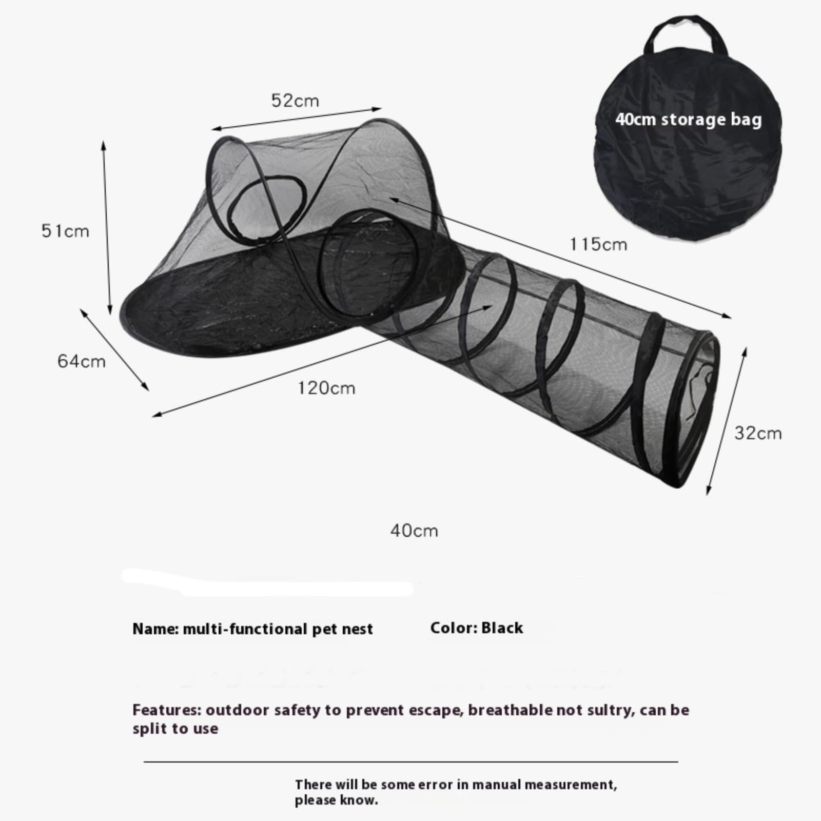 Tent de Chat,Pliable Chaton de Chat en Boîtier de Compagnie Tente de Chat Tunnel de Chat Extérieur Tente de Jeu d'intérieur Respirant Tente d'exercice Portable avec Sac de Transport