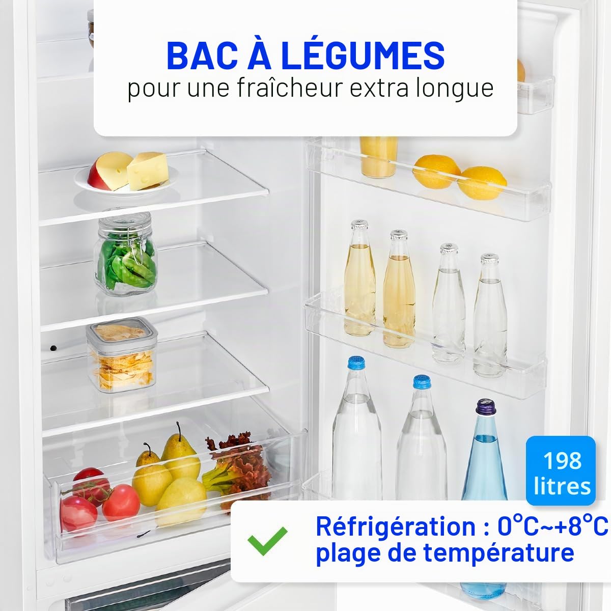 Bomann Réfrigérateur et congélateur 269L blanc KG184-1-inox/blanc, Capacité nette : 269 litres, Contrôle de la température en continu, Charnières de porte à droite, interchangeables