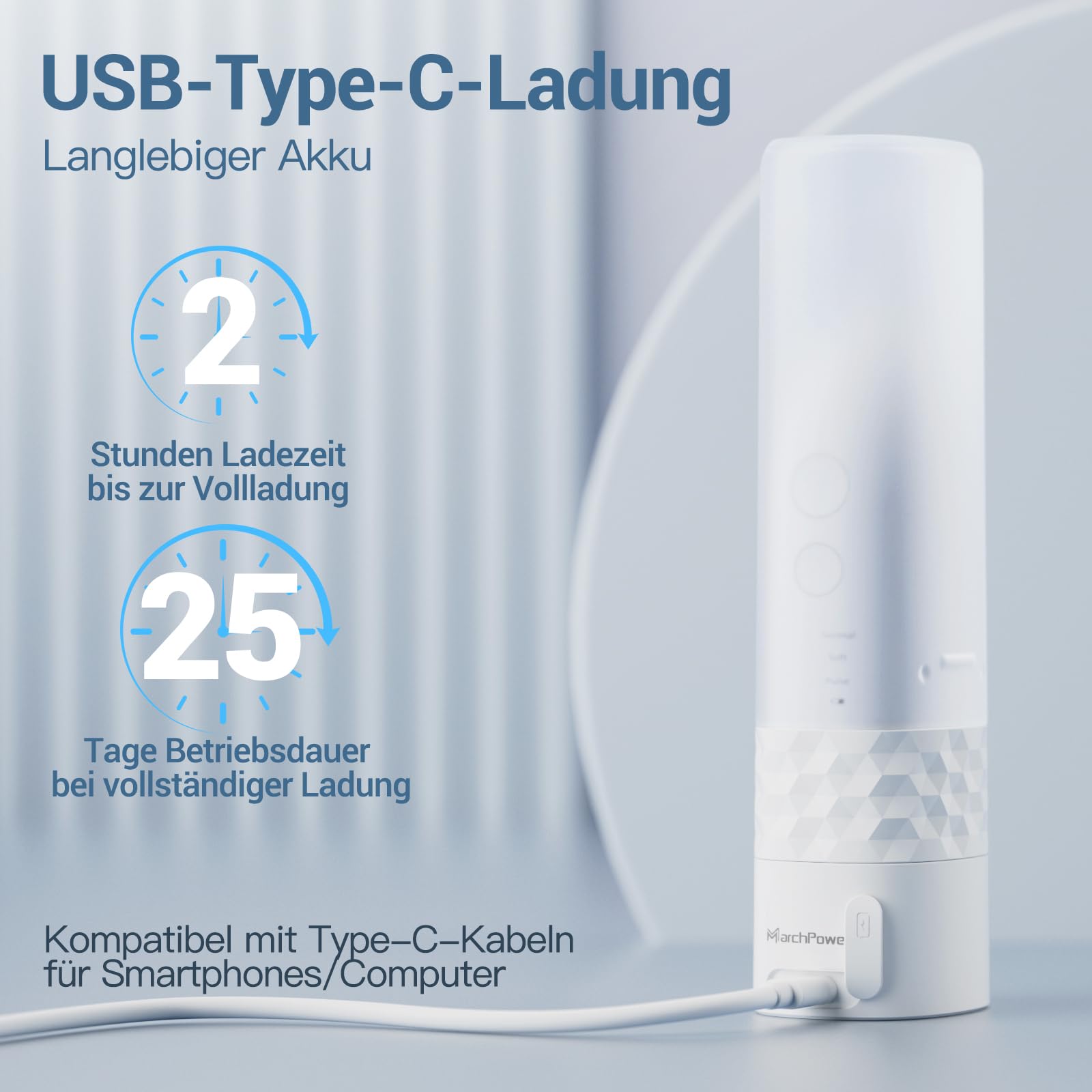 Marchpower 2-IN-1 Spazzolino Elettrico e Idropulsore Dentale Portatile con 3 Testine Dure Originali & 1 Beccuccio