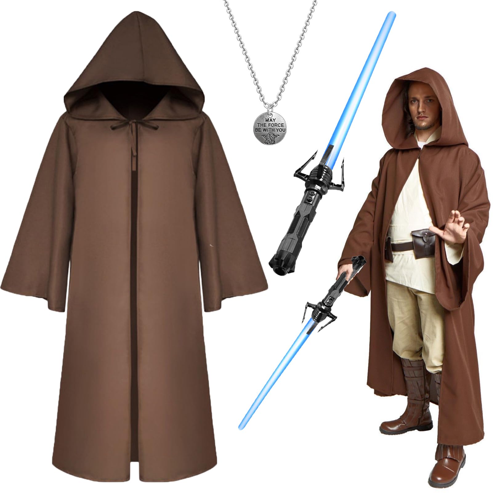 Ansamy Disfraz Bata con Capucha Halloween, Disfraz para Hombre con Capucha, Cosplay Disfraces de Caballero para Carnaval Halloween