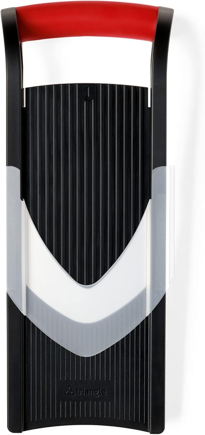 triangle Vegetable Slicer with Holder - Ultra-Sharp Parabolic Stainless Steel Blade - Three Thickness Levels for Four Types of Julienne Strips - Dishwasher Safe