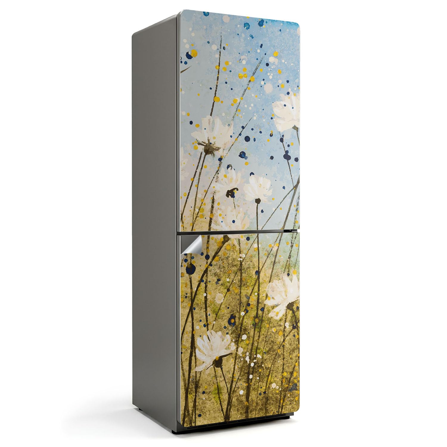 Sticker frigo 60x180 cm couvre rayures protection cuisine aquarelle prairie