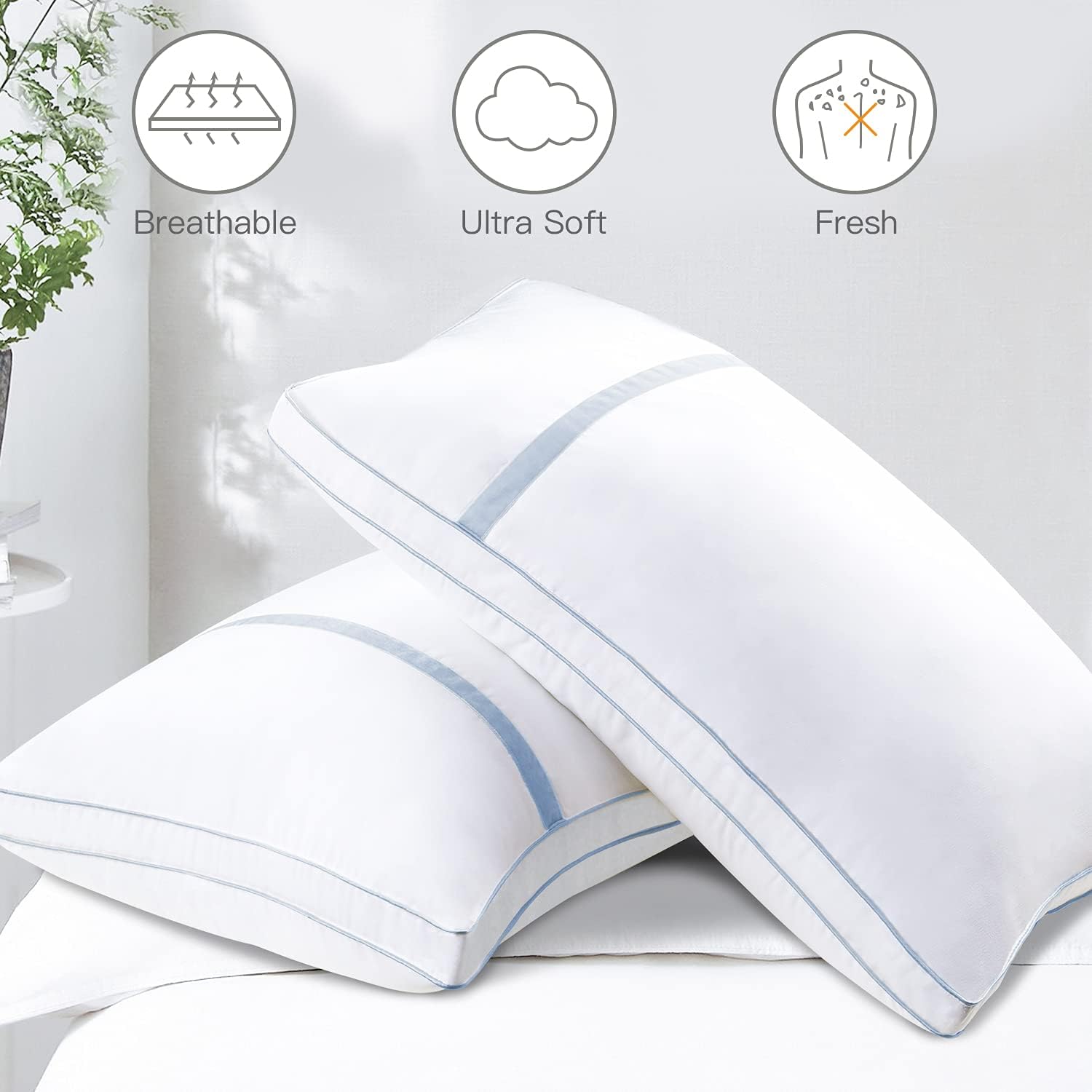 BedStory Pillows for Sleeping 2 Pack King Size, Hotel Quality Bed Pillow, Down Alternative Sleep Pillows with Soft Fiber Fill, Good for Back Side Sleepers - Blue
