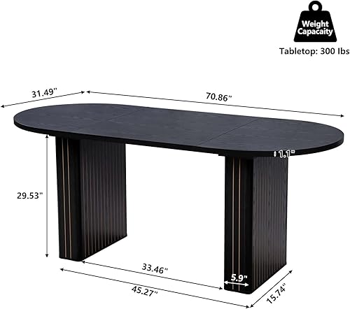 Miniatura 2 de Mesa de comedor de 70.8 pulgadas para cocina para 4-6 personas, mesa de cocina ovalada con base de tiras de madera, mesas de comedor redondas