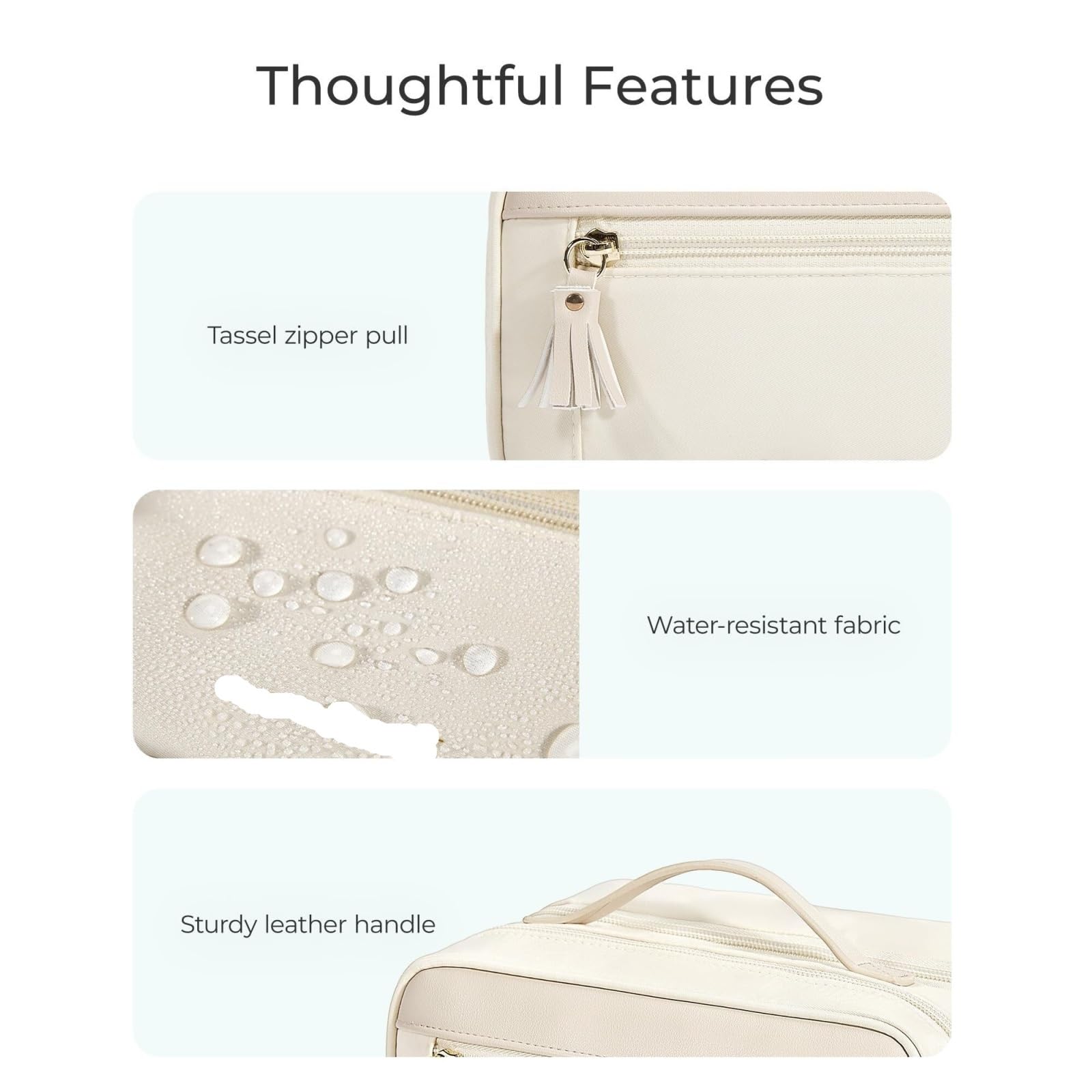 Porta Trucchi Pochette Trucchi Borsa for cosmetici da viaggio Borsa for cosmetici portatile a bocca larga Borsa da toilette Trousse Trucchi Donna(White)