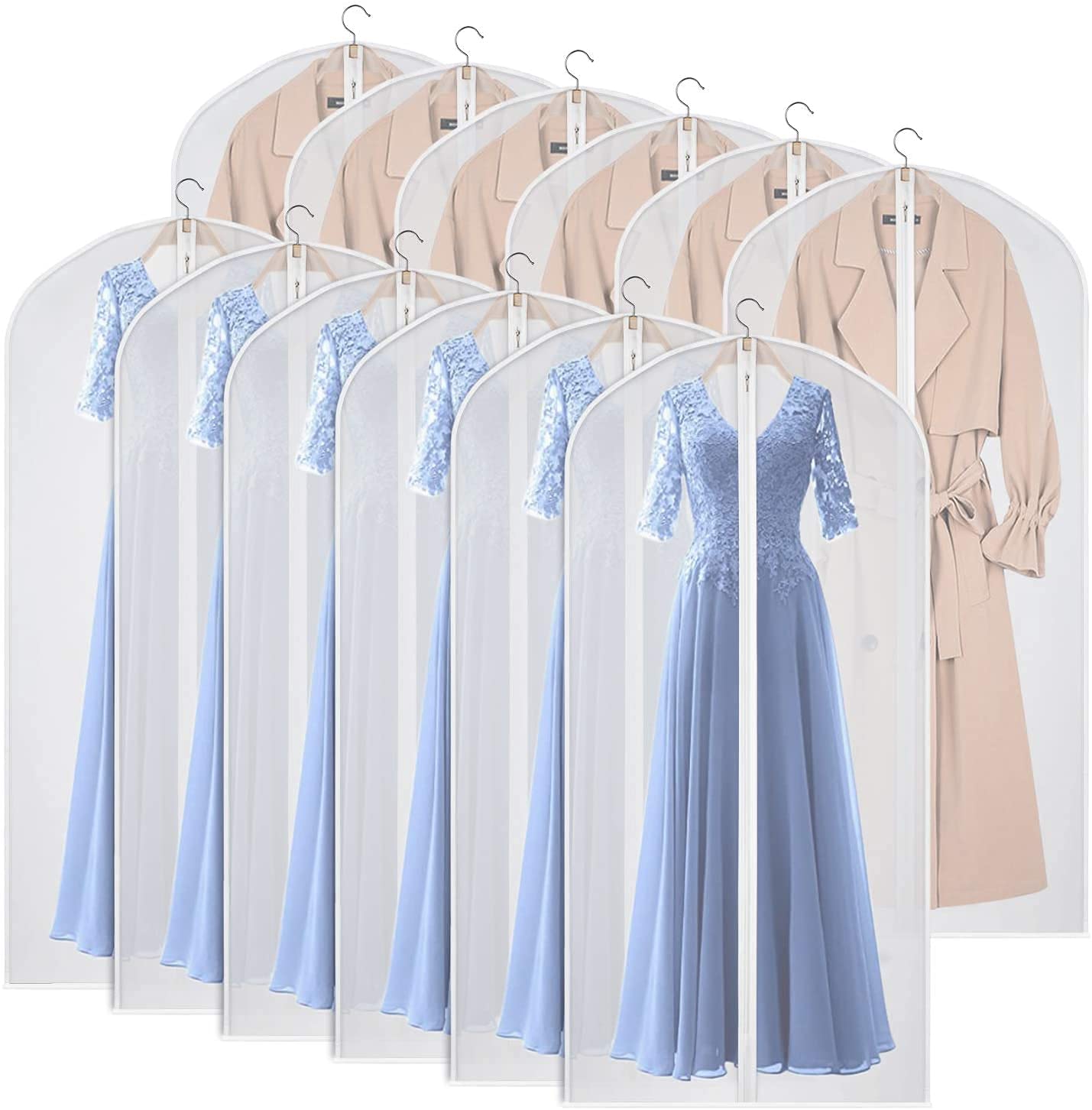 Jorunb Clear Garment Bags Suit Bag for Closet Storage Set of 12 Hanging Dress Cover Bag with Zipper for Suit, Coat, Long Dresses Clothes Storage -24” x 32”/47”/55” (24'' x 55'' 12 Pack)