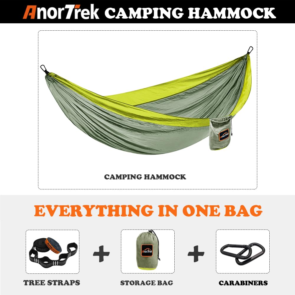 Anortrek lekki przenośny hammock Single & Double Hammock with Tree Straps [10 FT/18+1 Loops], Parachute Hammock na kemping, wędrówki, do ogrodu, na podwórko (Blue&Sky Blue, Double 78''W x 118''L)