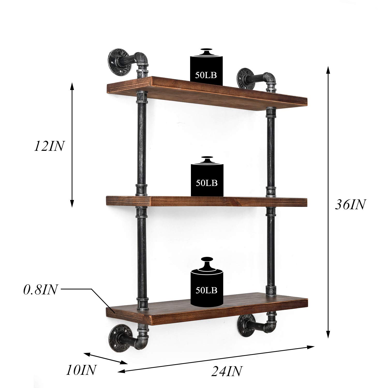 Industrial Pipe Shelving Rustic Wood Floating Shelves 3 Tiers Modern