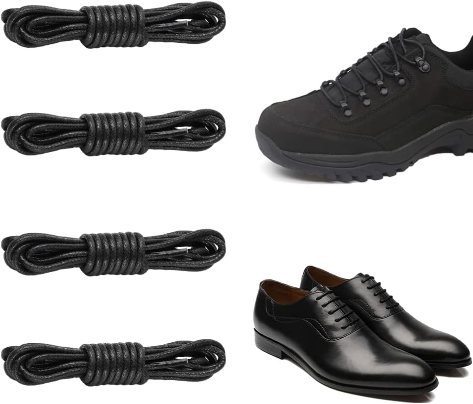 Dress Shoelaces, ALLNEWELOOK 4 Pairs Waxed Round Dress Shoo lace, 1/8"(0.25CM) Thin Formal Business Oxford Cotton Shoe Lace for Men or Women’s Desert Boots
