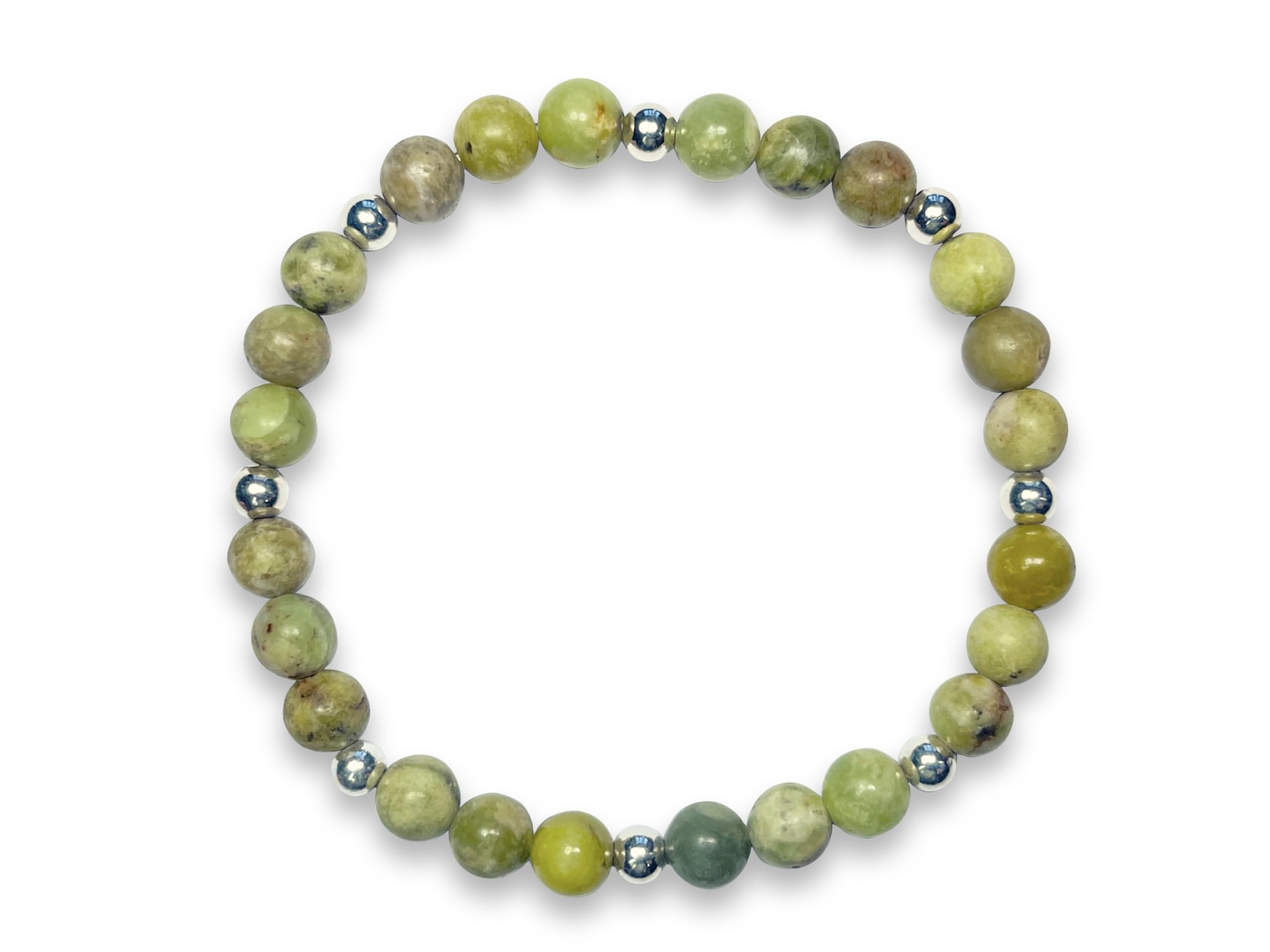 Peridot Armband Perlen echt 6mm mit Edelstahlperlen 4mm Silber Gold Roségold oder Ionisiert - Handmade Perlenarmband Freude Toleranz Gelassenheit - Spiritueller Schmuck Unisex
