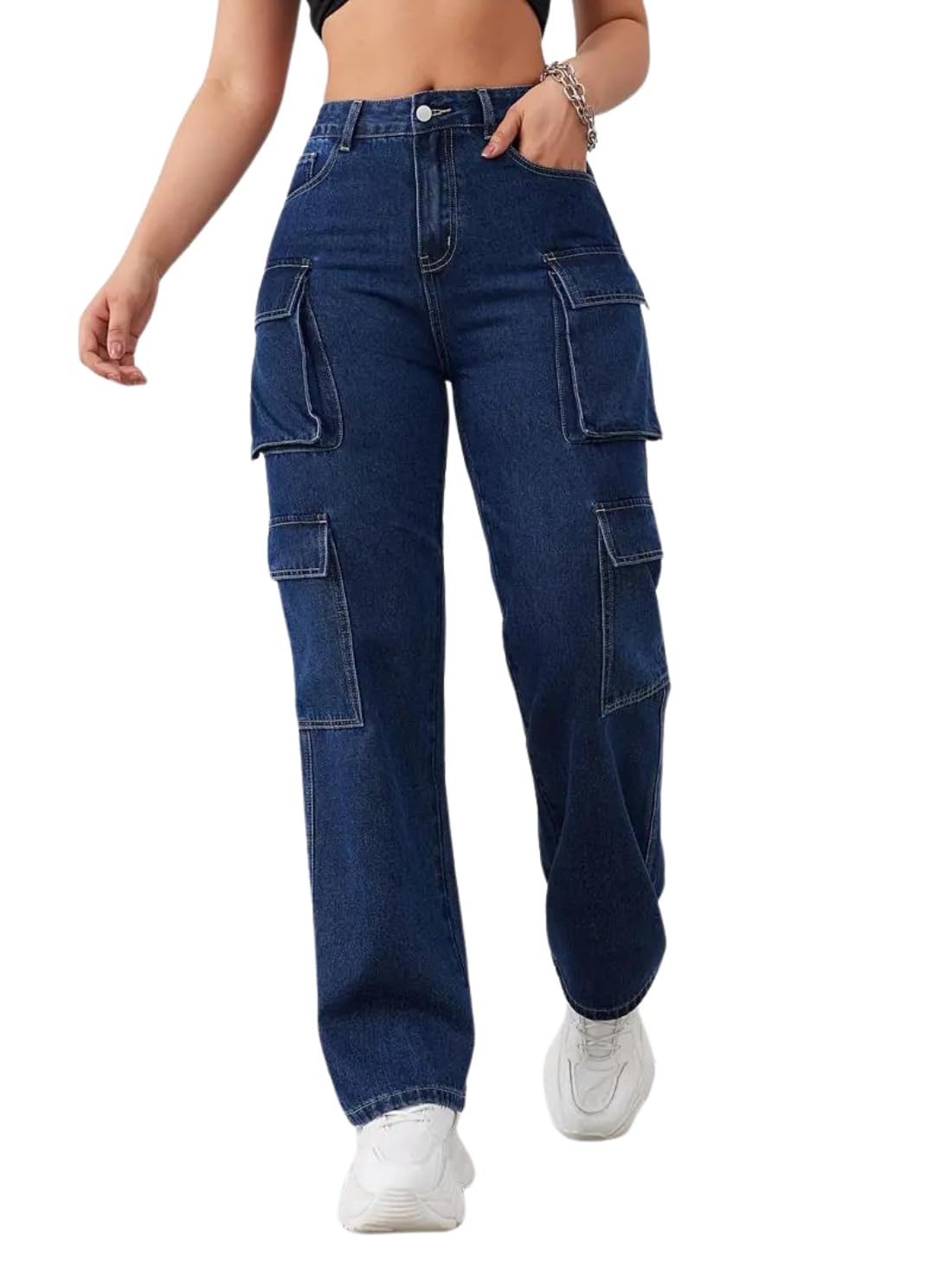 Collection Women Cargo Jeans | High Rise Stretchable Baggy Wide LegDenim| Boyfriend Jeans for Women(WJ-1218)-image-24