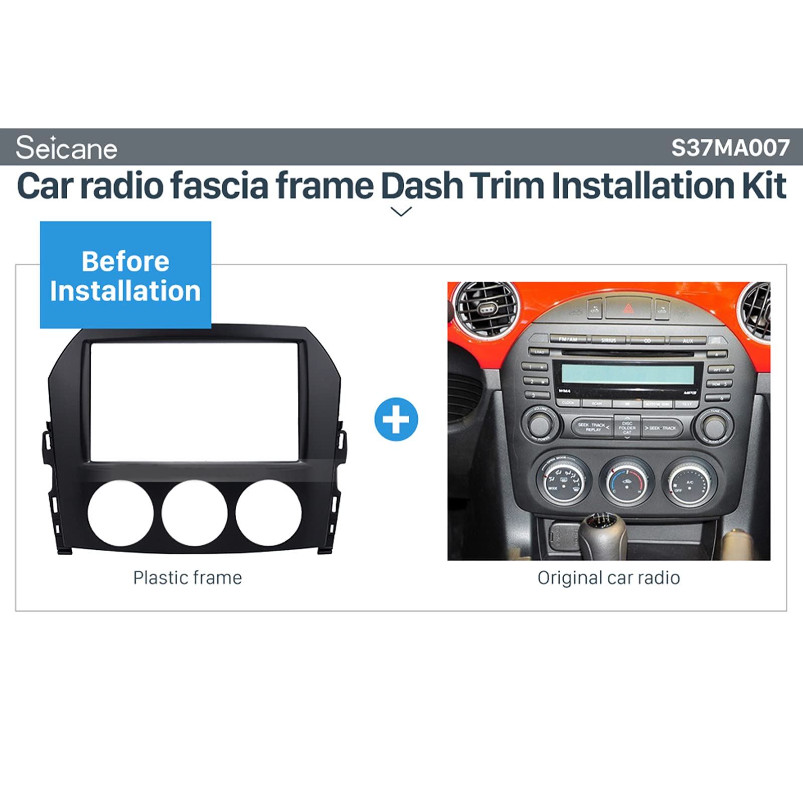 Kit de Tableau de Bord Radio Double DIN, Remplacement de Garniture de Panneau de Tableau de Bord Radio Stéréo 2Din pour MX-5 Miata 2005-2015